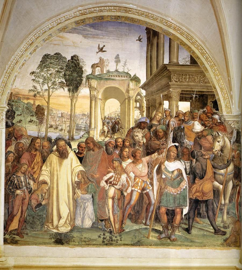 Vida de San Benedicto, Escena 12 Benedicto recibe a dos jóvenes romanos, Maur y Placide - Él Sodoma (Giovanni Antonio Bazzi)