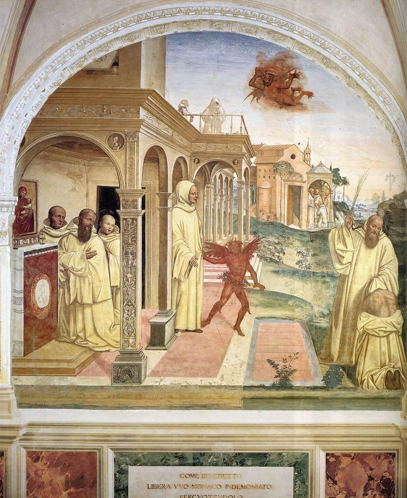 Vida de san Benito, Escena 13 Benito libera a un monje poseído por el demonio - Él Sodoma (Giovanni Antonio Bazzi)