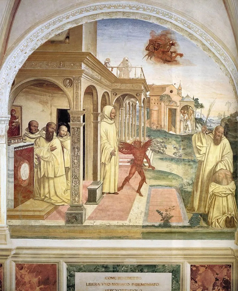 Vida de san Benito, Escena 13 Benito libera a un monje poseído por el demonio - Él Sodoma (Giovanni Antonio Bazzi)