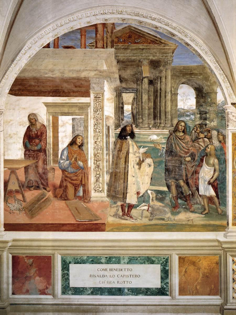 Vida de San Benedicto, Escena 3 Benedicto repara la malla rota - Il Sodoma (Giovanni Antonio Bazzi)