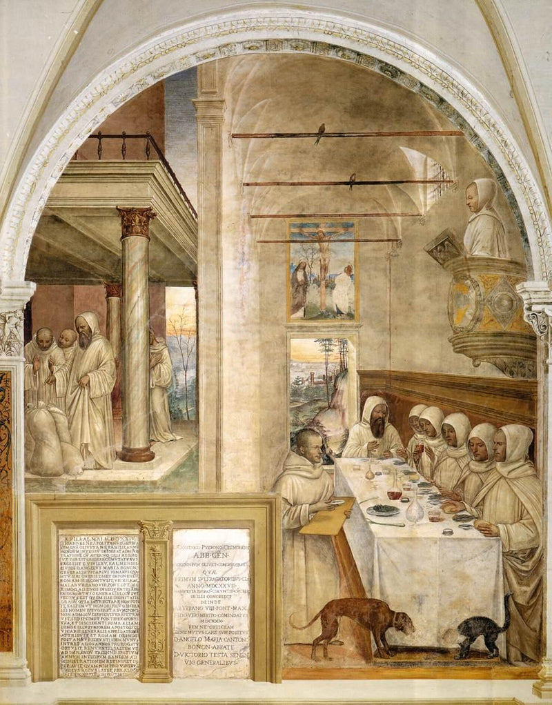 Vida de san Benedicto, escena 31: Benedicto alimenta al monje - Il Sodoma (Giovanni Antonio Bazzi)