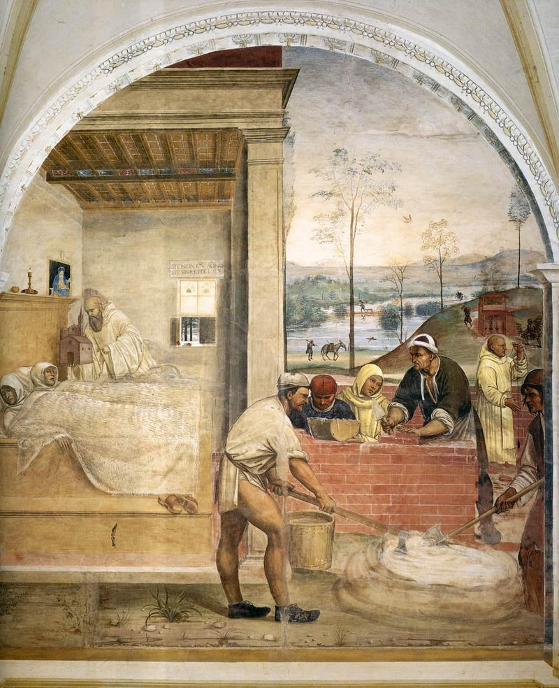 Vida de San Benedicto, escena 32: Benedicto aparece en sueños a dos monjes - Il Sodoma (Giovanni Antonio Bazzi)