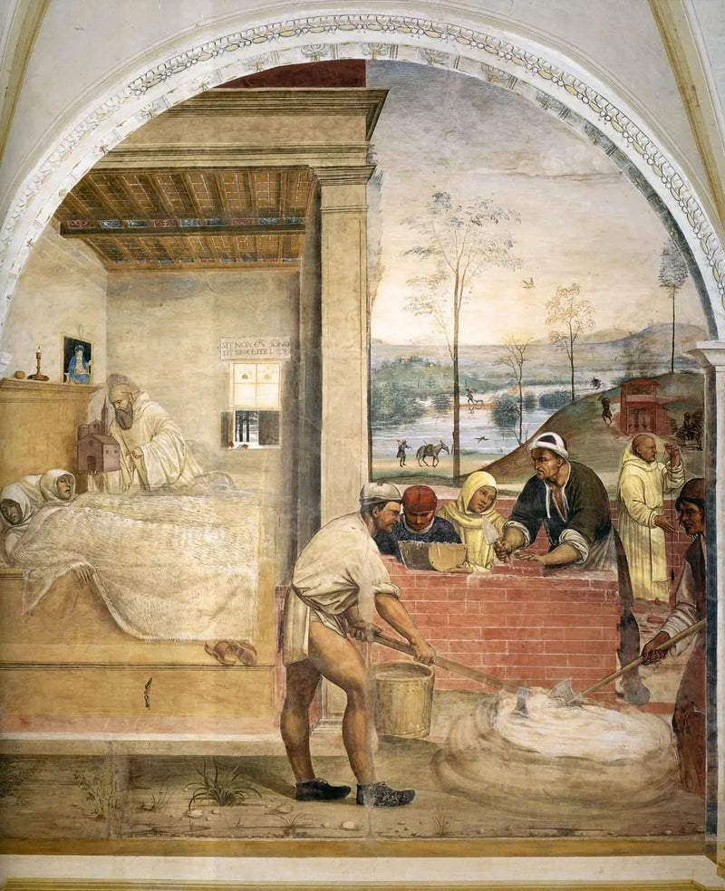 Vida de San Benedicto, escena 32: Benedicto aparece en sueños a dos monjes - Il Sodoma (Giovanni Antonio Bazzi)