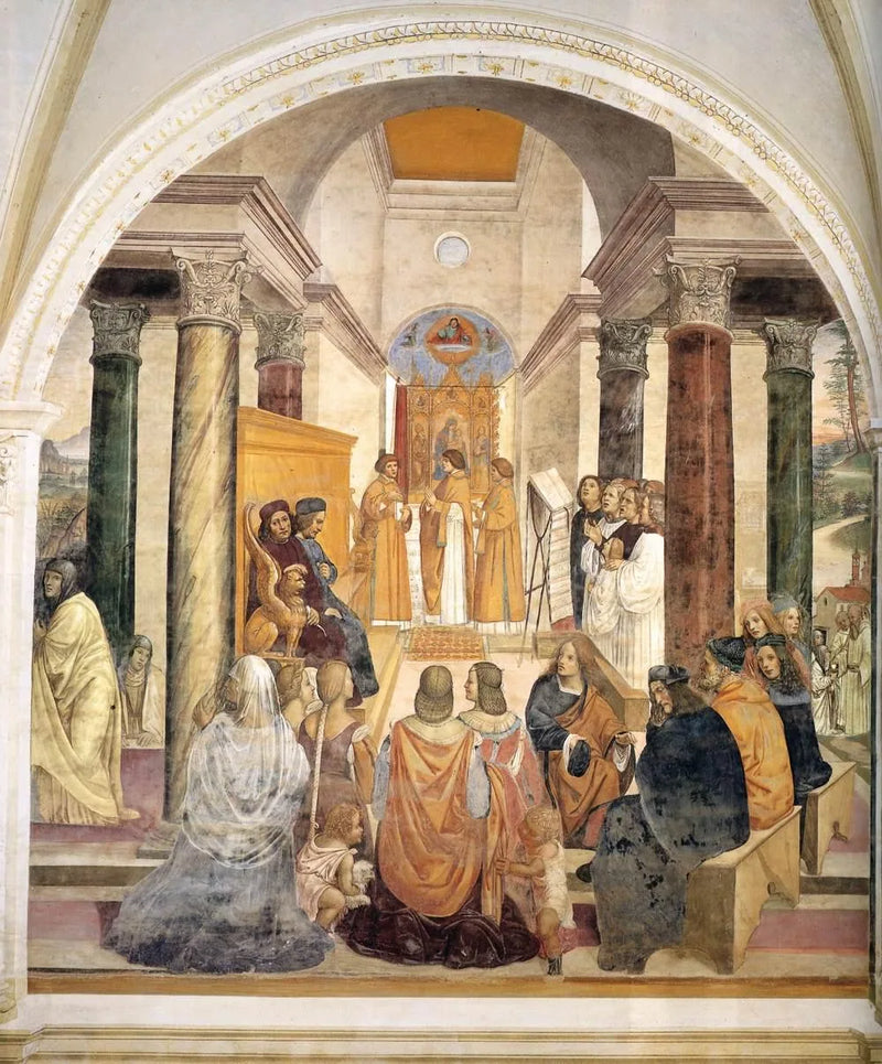 Vida de san Benedicto, escena 33: Benedicto concede la absolución póstuma a dos religiosas - Il Sodoma (Giovanni Antonio Bazzi)