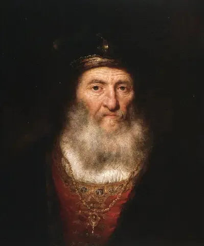 Viejo con barba y boina llevando un medallón - Rembrandt