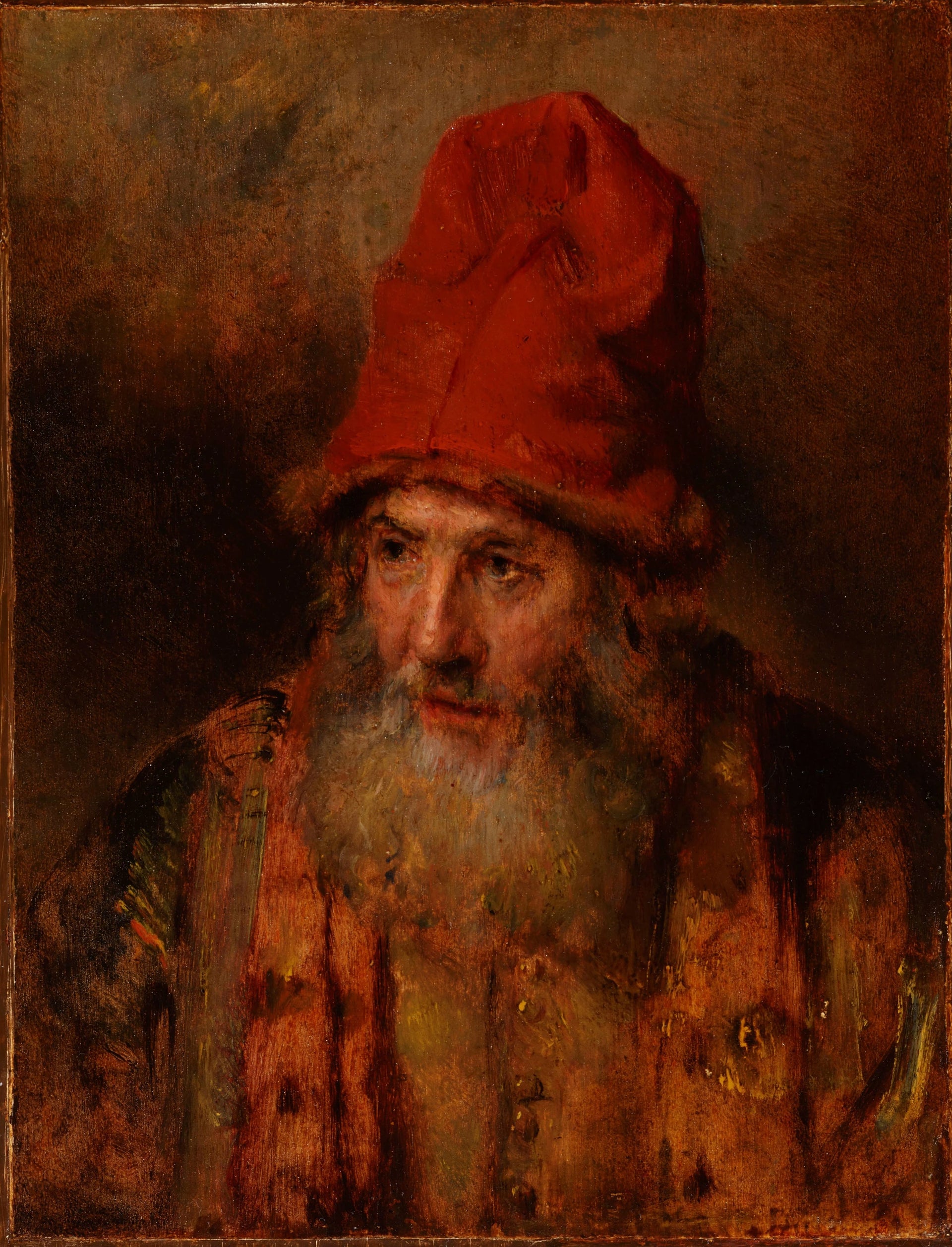 Vieil homme au grand bonnet bordé de fourrure — atelier de Rembrandt, vers 1650, Newfields