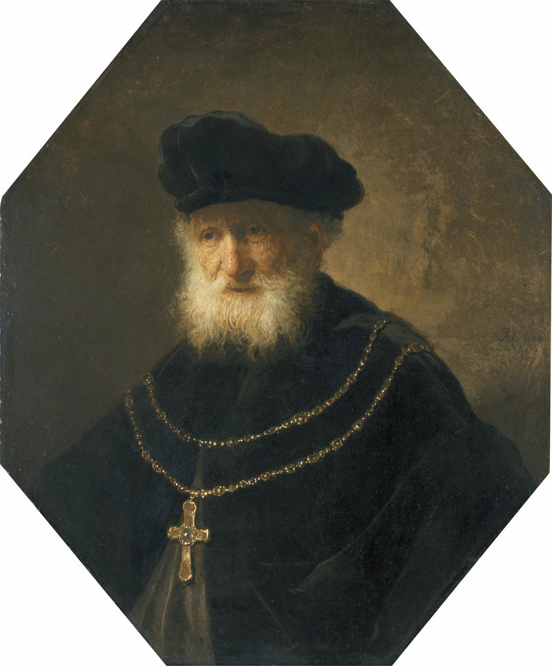 Busto de hombre con una cadena de oro y una cruz - Rembrandt