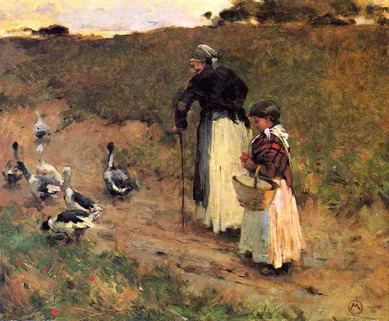 Anciana con un niño y una oca - Willard Metcalf