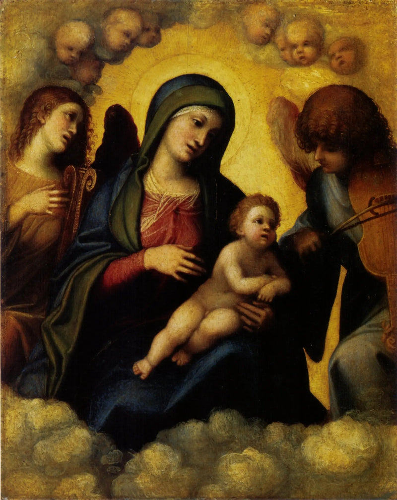 Virgen con el Niño acompañada de dos ángeles músicos - Antonio da Correggio