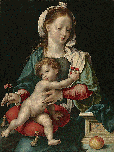 Vierge à l'Enfant avec œillet - Joos van Cleve image 1 copie peinte à la main à l’huile