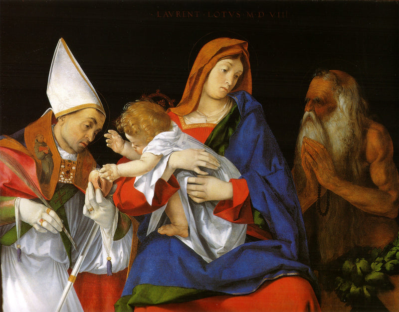 Virgen con el Niño con los santos Ignacio de Antioquía y Onufre - Lorenzo Lotto