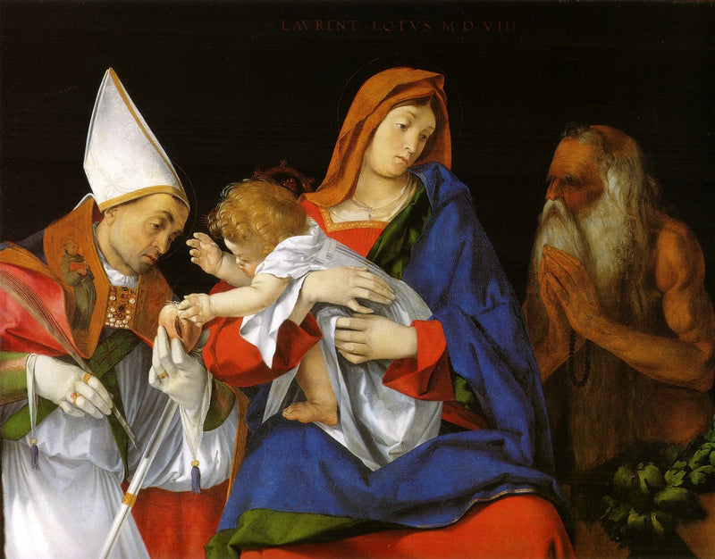 Virgen con el Niño con los santos Ignacio de Antioquía y Onufre - Lorenzo Lotto