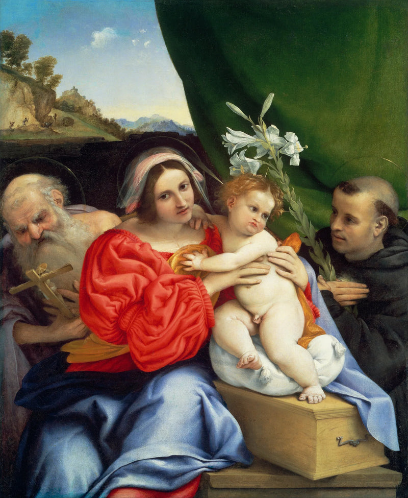 Virgen con el Niño con los santos Jerónimo y Nicolás de Tolentino - Lorenzo Lotto