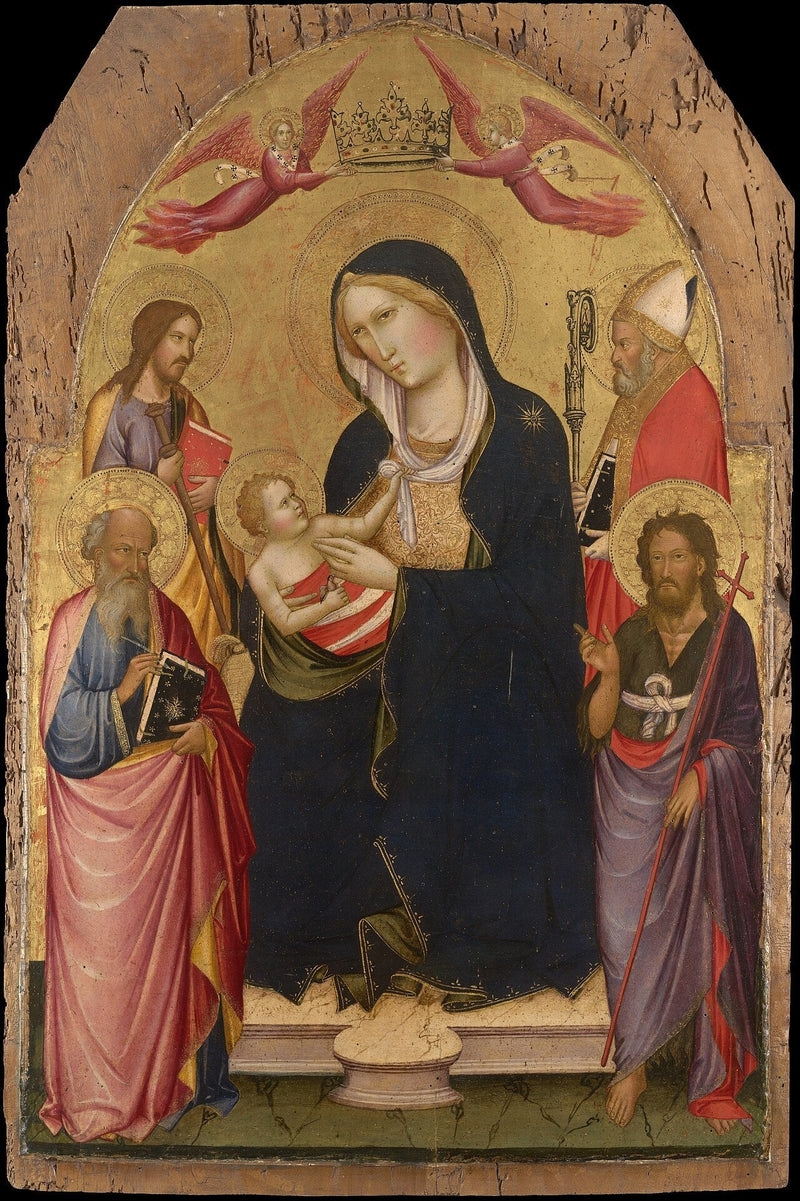 Virgen con el Niño con san Juan evangelista, san Juan Bautista, san Jacobo de Compostela y san Nicolás de Bari - Agnolo Gaddi