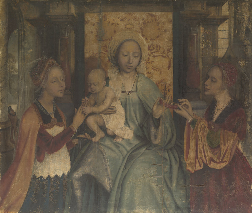 Vierge à l'Enfant avec sainte Barbe et sainte Catherine - Quentin Metsys image 1 reproduction d’œuvre d’art à l’huile