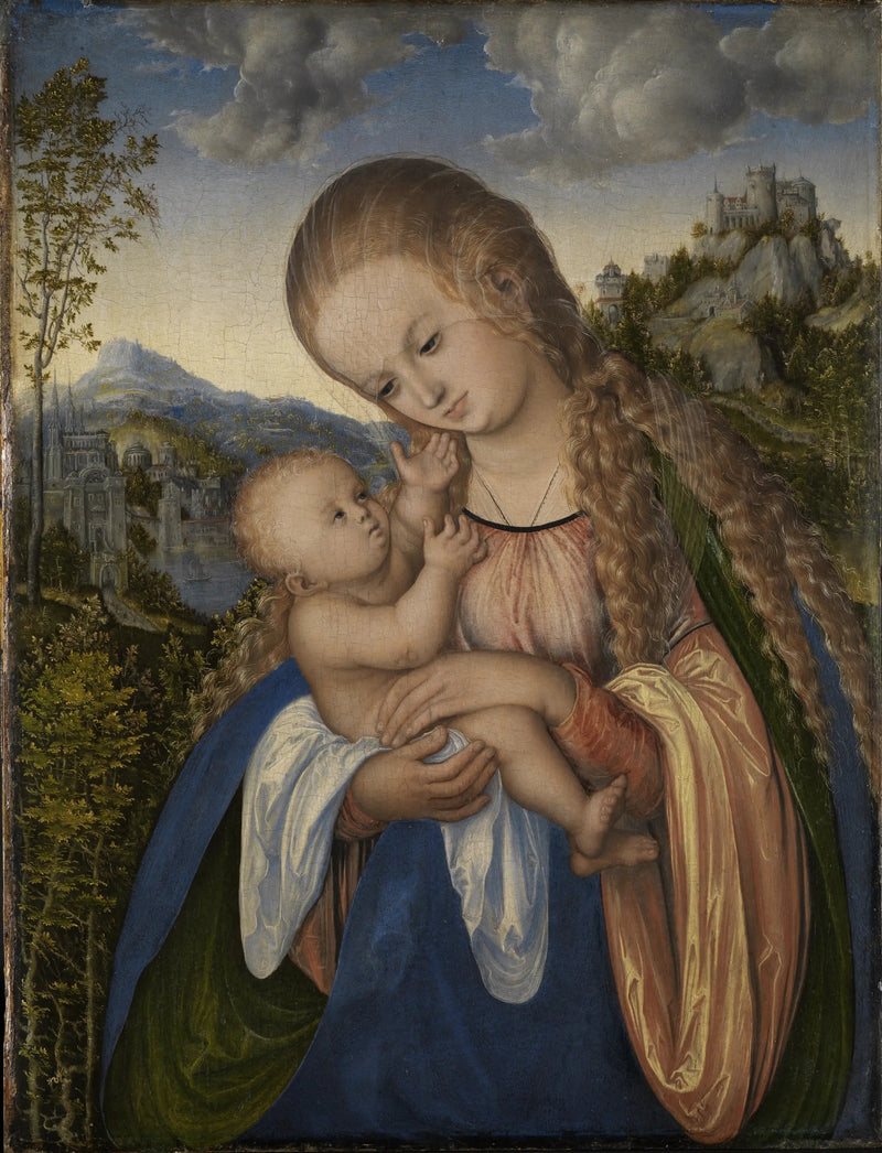Virgen con el Niño en un paisaje exuberante - Lucas Cranach el Viejo