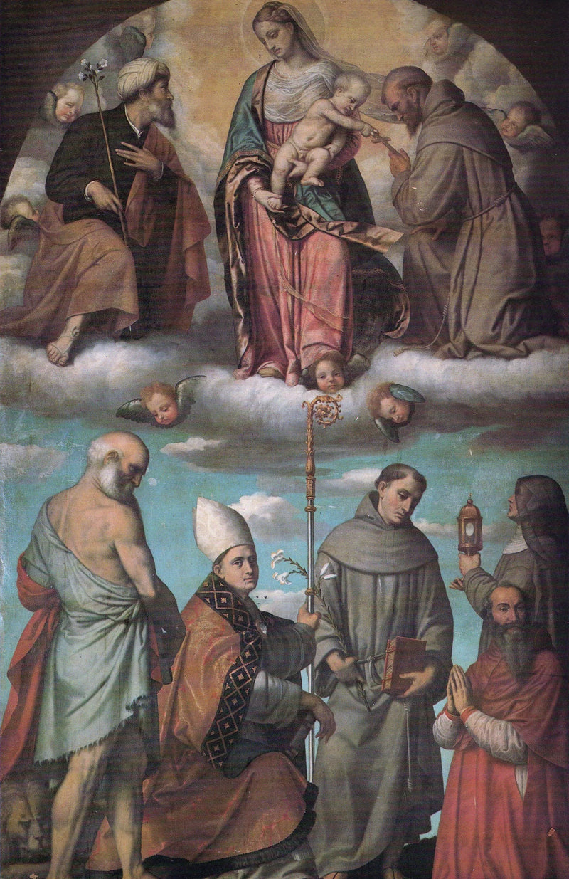Virgen con el Niño en gloria con los santos José y Francisco - Alessandro Bonvicino
