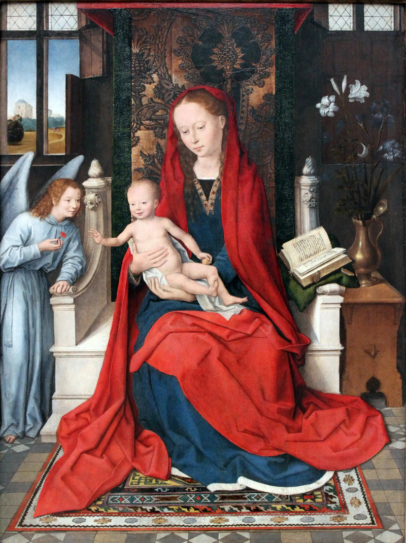 Virgen con el Niño en trono con un ángel - Hans Memling