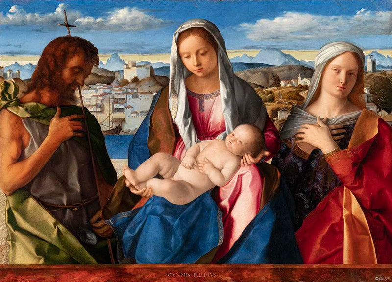 Virgen con el Niño rodeada de san Juan Bautista y una santa - Giovanni Bellini