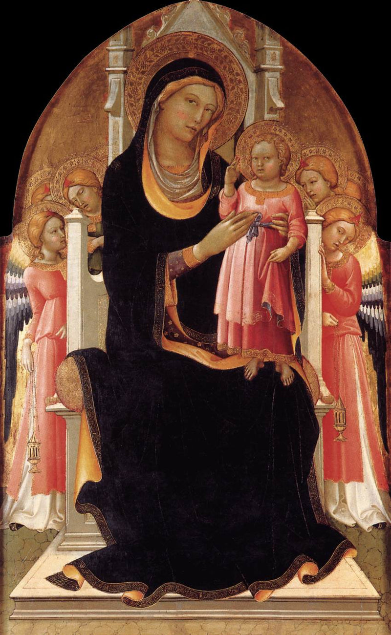 Virgen con el Niño en el trono con seis ángeles - Lorenzo Monaco