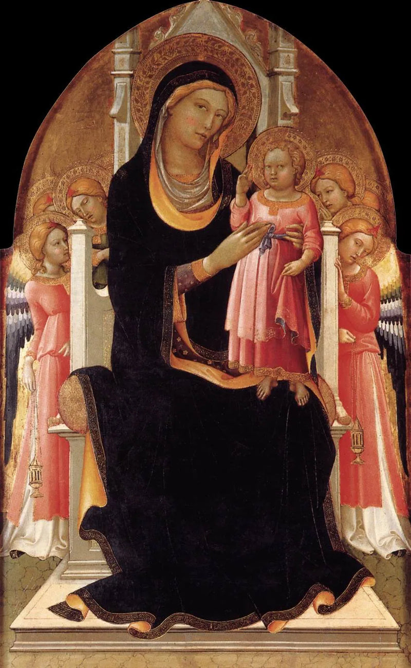 Virgen con el Niño en el trono con seis ángeles - Lorenzo Monaco