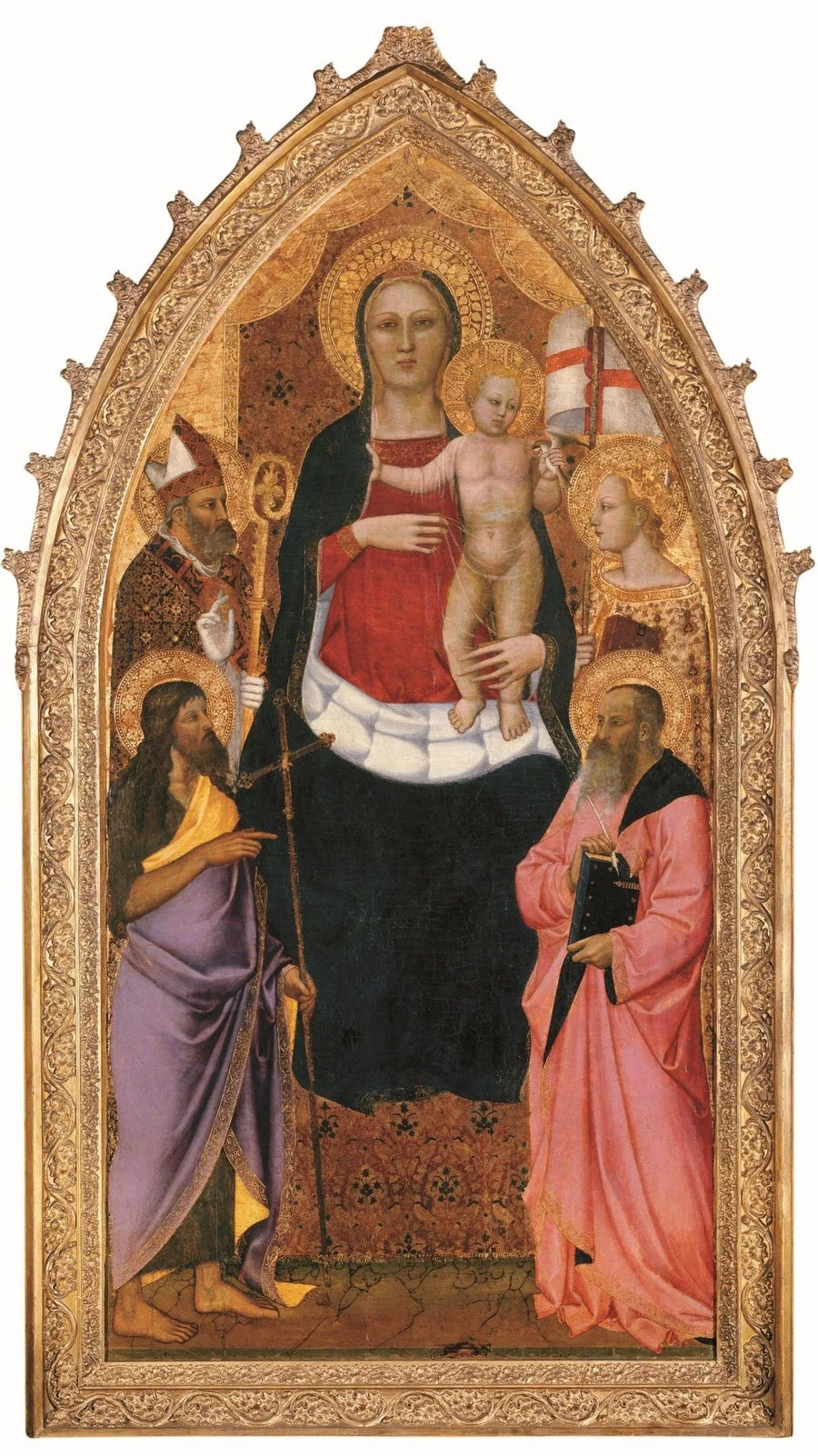 Virgen con el Niño en trono con los santos Zénobe, Juan Bautista, Reparata y Juan el Evangelista - Nardo di Cione