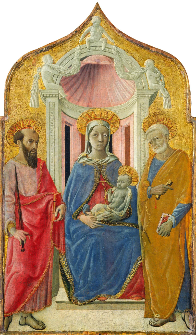 Virgen con el Niño en trono con san Pedro y san Pablo - Domenico di Bartolo