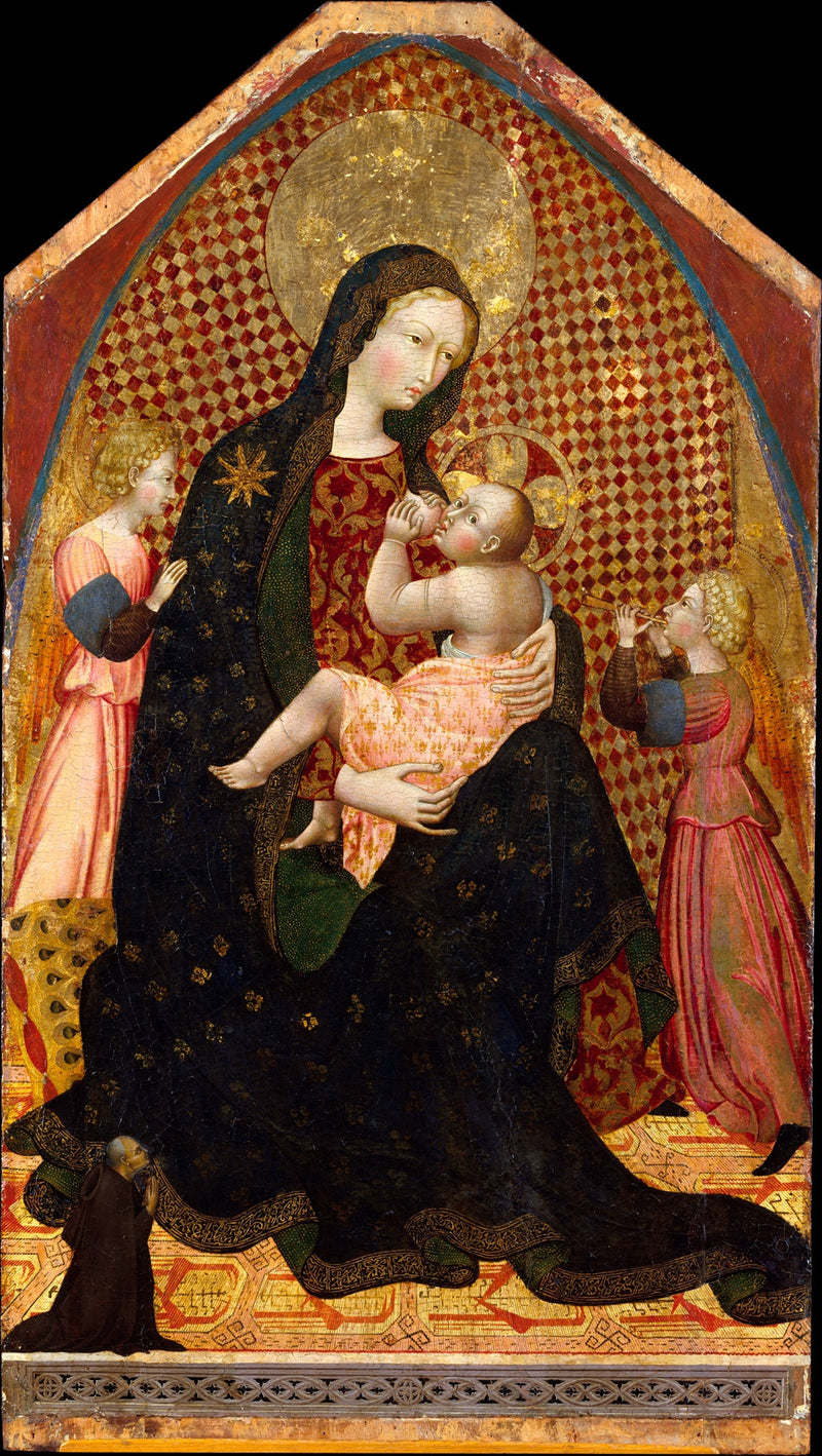 Virgen con el Niño, dos ángeles y un donante - Giovanni di Paolo