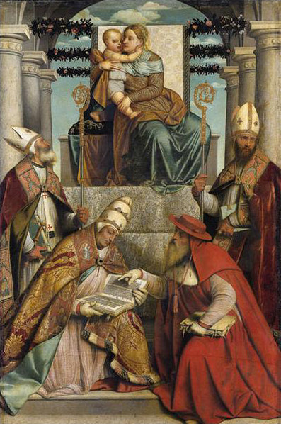 Virgen con el Niño y los cuatro doctores de la Iglesia - Alessandro Bonvicino