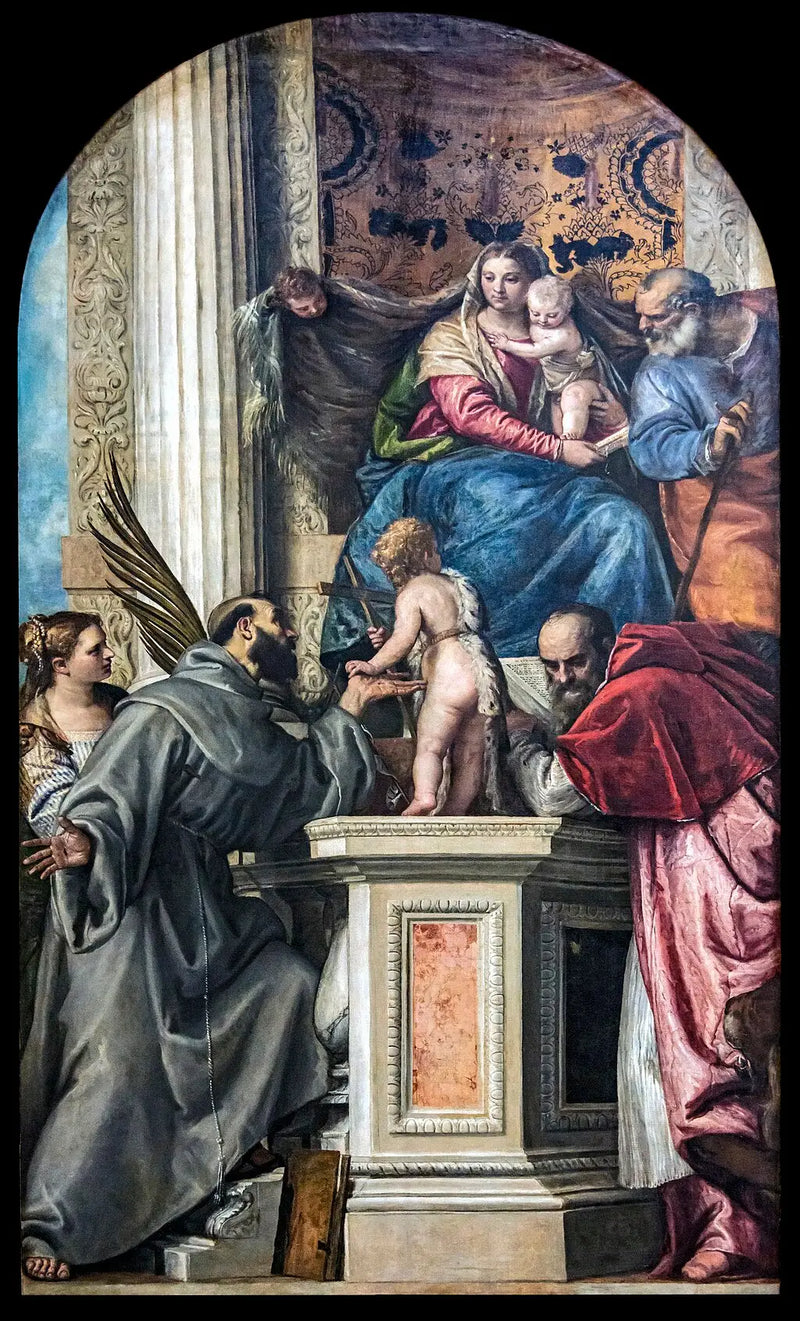 Virgen con el Niño, san José, Santa Justina de Padua, San Francisco de Asís, San Juan Bautista niño y San Jerónimo. - Paul Véronèse