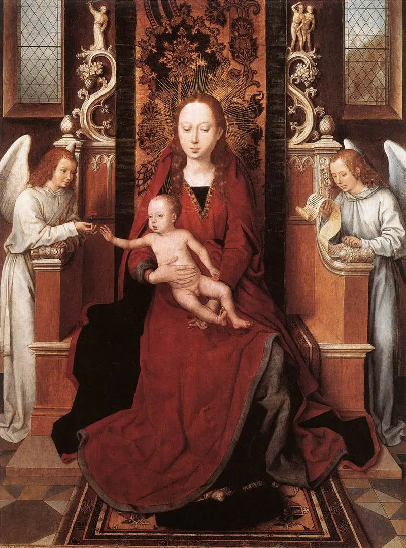 Virgen en trono con el Niño y dos ángeles - Hans Memling