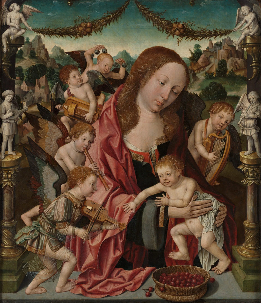 Virgen y niño con ángeles músicos - Jacob Cornelisz van Oostsanen