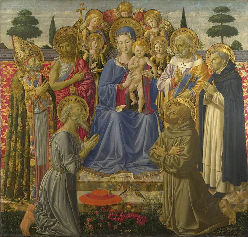 Virgen y el Niño en trono entre ángeles y santos - Benozzo Gozzoli