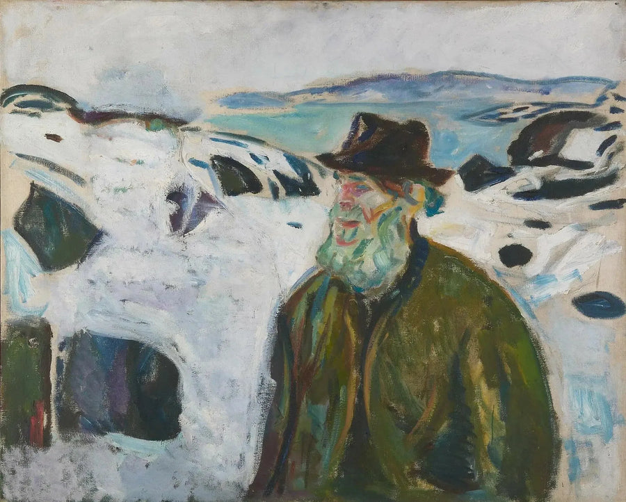 Viejo Pescador en una costa cubierta de nieve - Edvard Munch