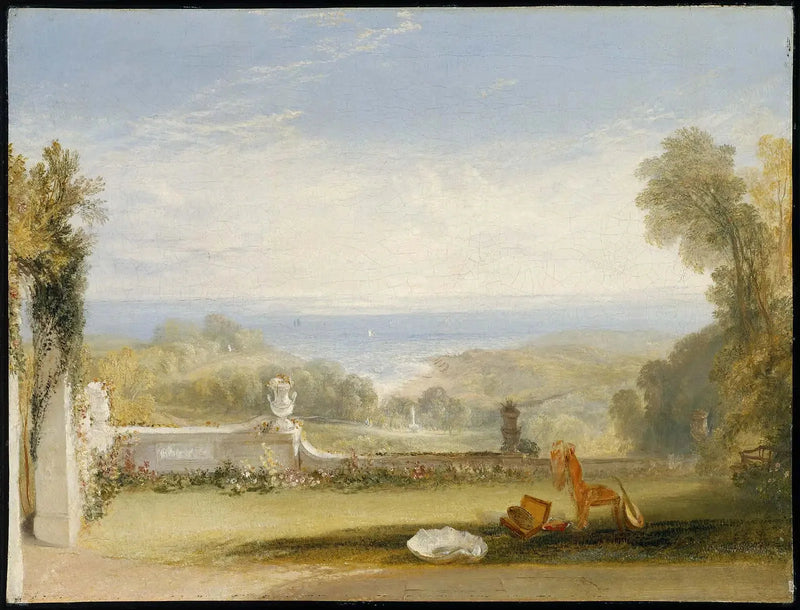 Vista desde la terraza de una villa en Niton, Isla de Wight, de bocetos de una dama - J. M. W. Turner