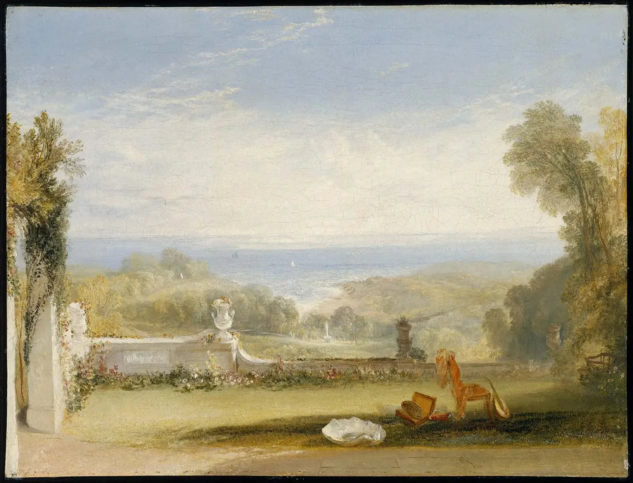 Vista desde la terraza de una villa en Niton, Isla de Wight, de bocetos de una dama - J. M. W. Turner