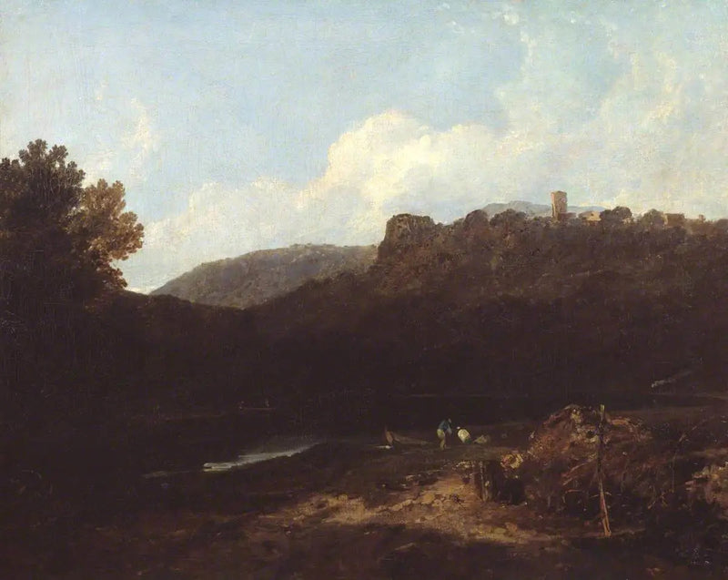 Vista en Gales: Escena de montaña con pueblo y castillo - Tarde - J. M. W. Turner