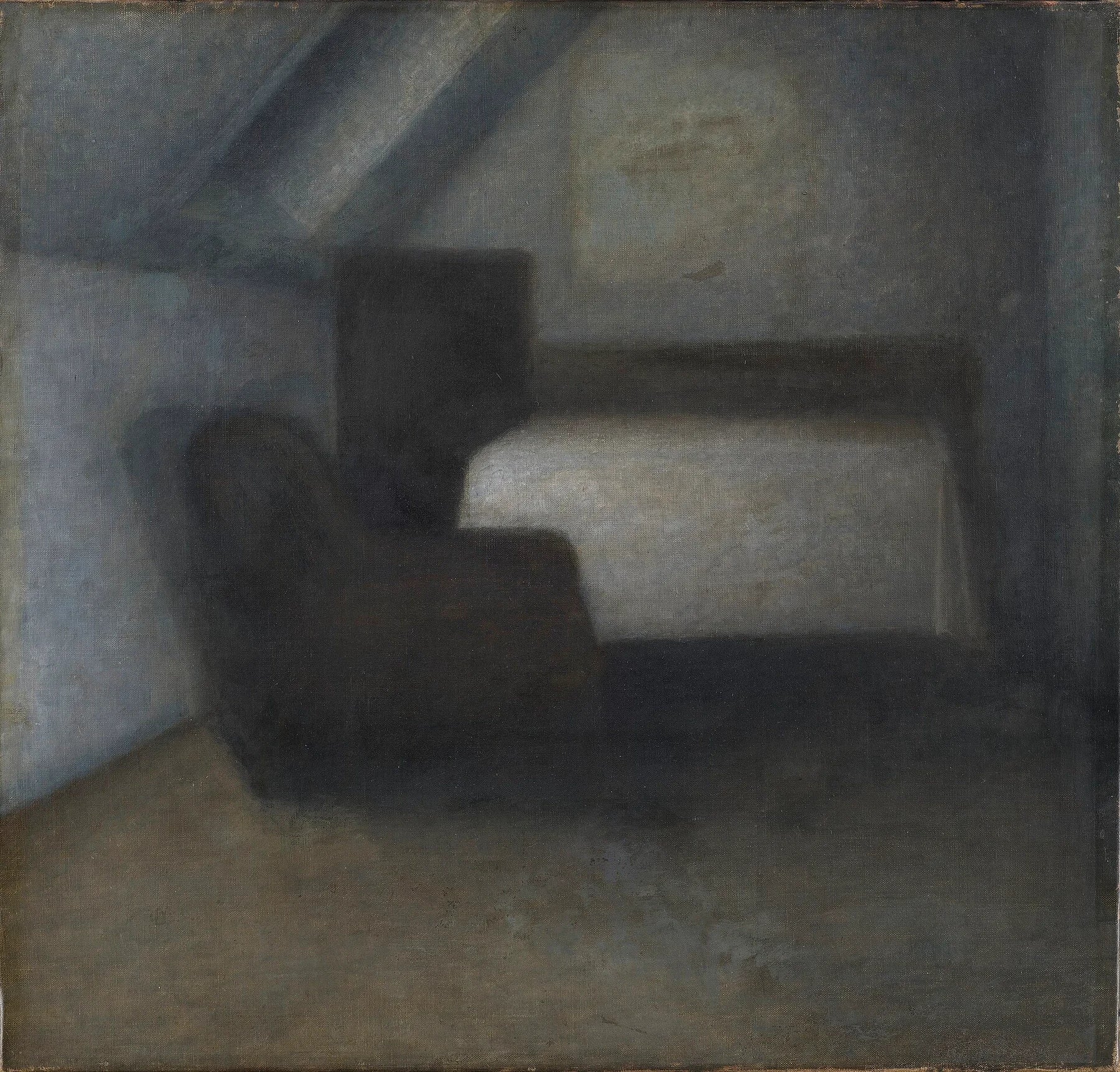 Mansarde avec table et chaise, peinture de Vilhelm Hammershøi