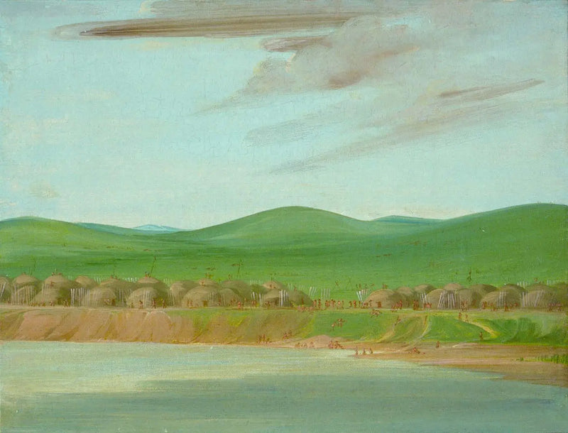 Aldea Arikara de lodges cubiertos de tierra, a 2.600 km por encima de San Luis - George Catlin