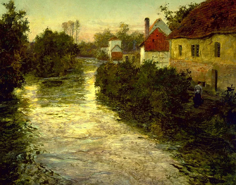 Pueblo junto a un arroyo - Frits Thaulow
