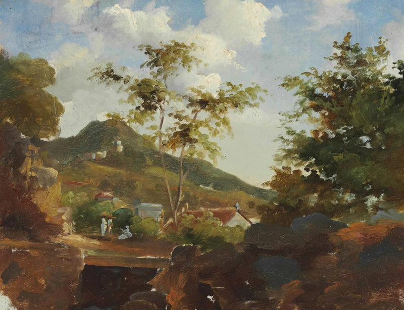 Pueblo al pie de una colina - Camille Pissarro