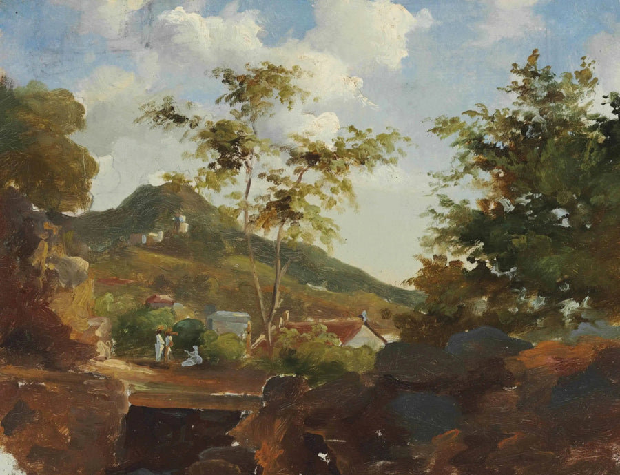 Pueblo al pie de una colina - Camille Pissarro