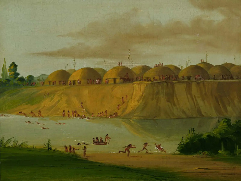 Aldea Hidatsa, chozas cubiertas de tierra, en el río Knife, a 1810 millas por encima de Saint-Louis - George Catlin