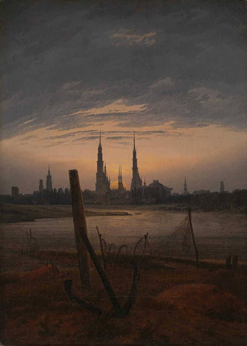 Ciudad al amanecer de la Luna - Caspar David Friedrich