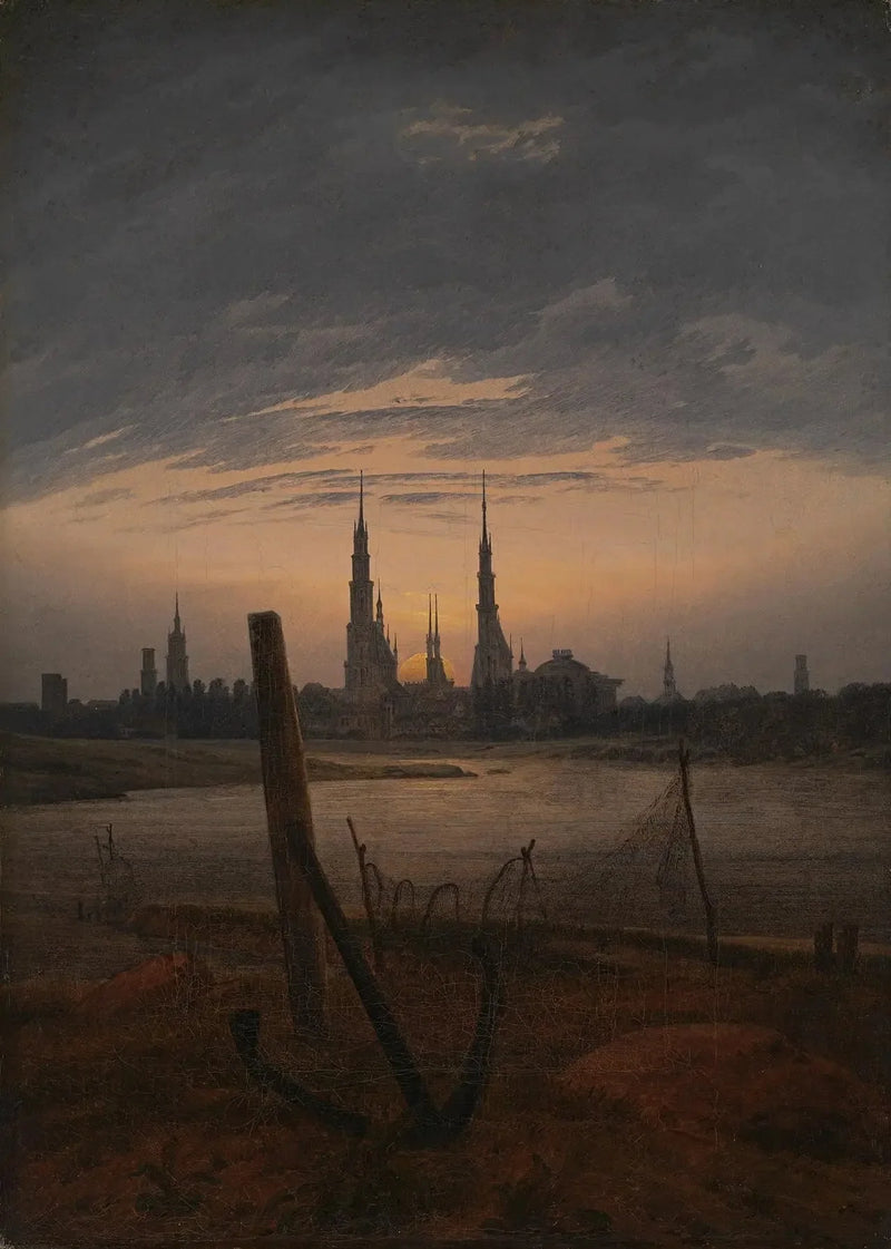 Ciudad al amanecer de la Luna - Caspar David Friedrich