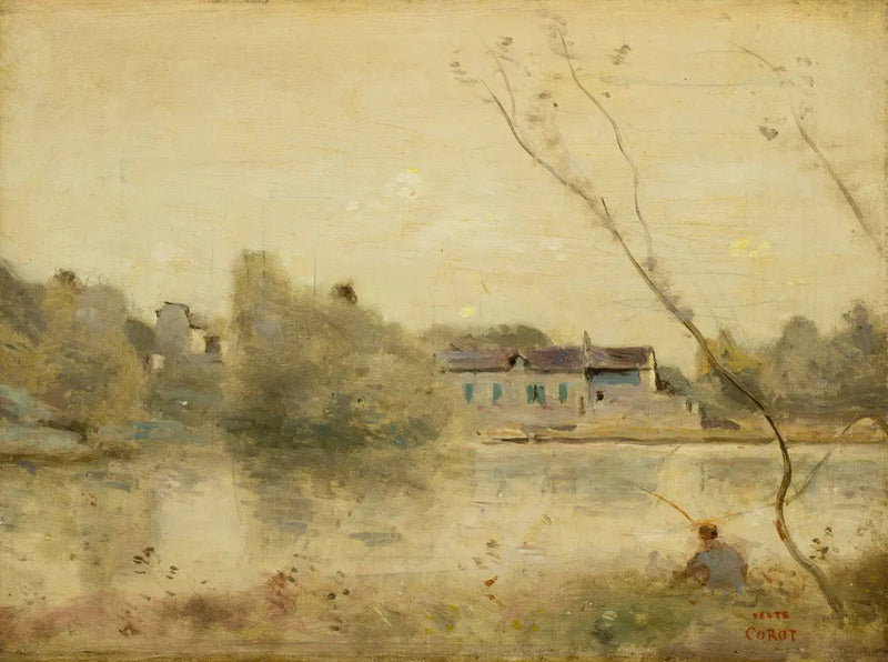 Ville-d'Avray. El estanque, pequeños árboles inclinados en primer plano - Jean-Baptiste Camille Corot