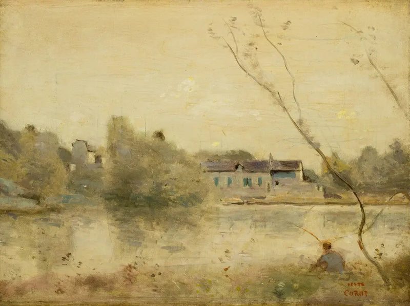 Ville-d'Avray. El estanque, pequeños árboles inclinados en primer plano - Jean-Baptiste Camille Corot