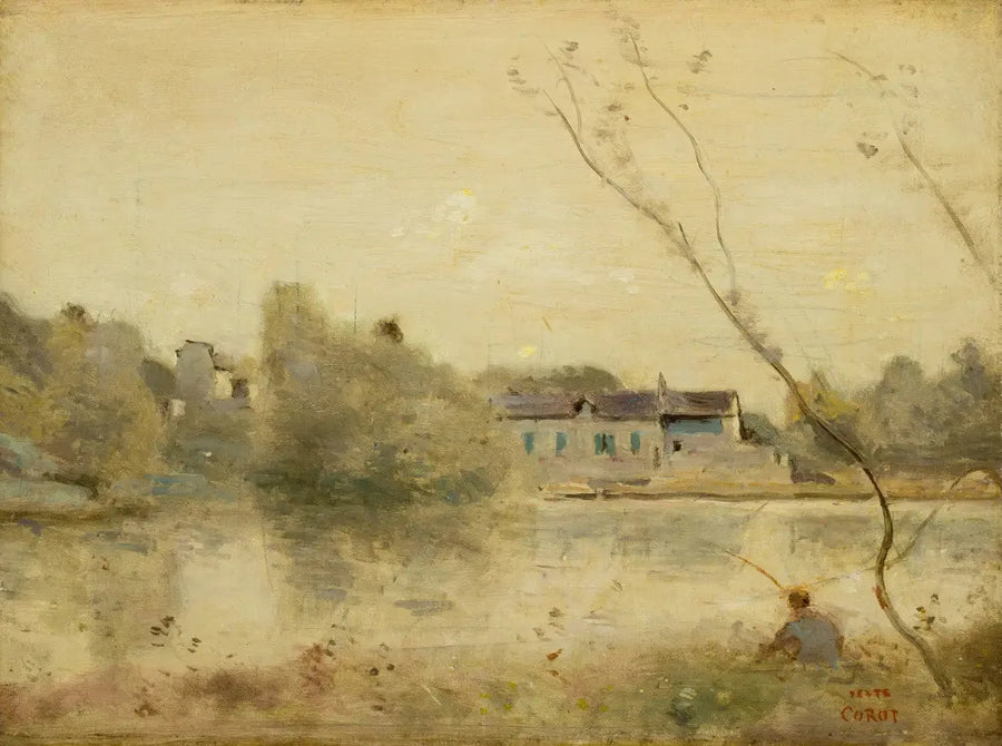 Ville-d'Avray. El estanque, pequeños árboles inclinados en primer plano - Jean-Baptiste Camille Corot