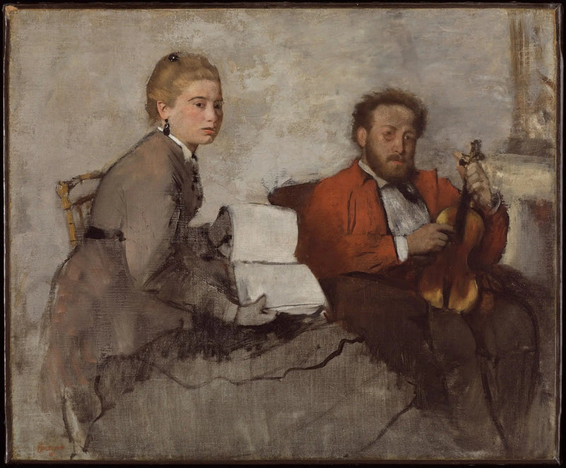 Violinista y joven mujer sosteniendo un cuaderno de música) - Edgar Degas