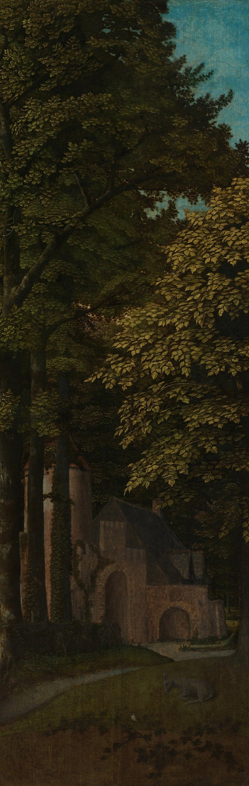 Persiana exterior izquierda de un tríptico que representa una vista en el bosque - Gérard David
